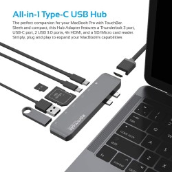 MacBook Pro 13 with Touch Bar USB C Adapter, 7 In 1 USB Type C Hub Adapter for MacBook Pro 13 Inch and 15 Inch, Promate MacHub-Pro Grey