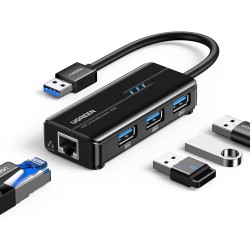 UGREEN USB 3.0 Hub Ethernet Adapter 10 100 1000 Gigabit Network Converter with USB 3.0 Hub 3 Ports Compatible for Nintendo Switch Windows Surface Pro MacBook Air Retina iMac Pro Chromebook PC,Black