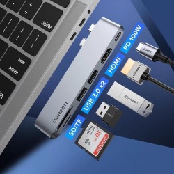 UGREEN USB C Hub for MacBook Pro 2023 6-In-2 Type C Hub Adapter with 4K HDMI, Thunderbolt 3 USB-C Port, SD TF Card Reader, 2*USB 3.0 USB Compatible for Macbook Pro/Air M1, M2, M2 Pro, M2 Max 2020-2023
