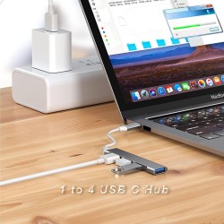 USB Expander,USB Hub,USB Splitter,4 Ports USB Adapter,Type-C to USB 3.0 Dongle USB-C Splitter Ultra Slim OTG USB Extender Compatible with Windows, MacBook Pro/Air, Chrome Space Gray