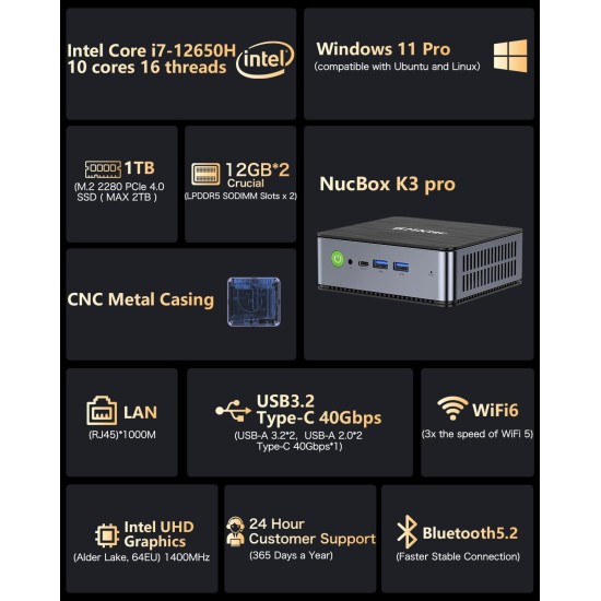 GMKtec Mini PC N100, Dual LAN Windows 11 Pro Intel N100 (3.4GHz) 4C/4T, Desktop Computer 12GB DDR5 1TB Hard Drive, Micro PC 4K, Triple Display, WiFi6, BT5.2, Energy Efficient Red/Black GMKtec Mini PC N100, Dual LAN Windows 11 Pro Intel N100 (3.4GHz) 4C/4T, Desktop Computer 12GB DDR5 1TB Hard Drive, Micro PC 4K, Triple Display, WiFi6, BT5.2, Energy Efficient Red/Black
