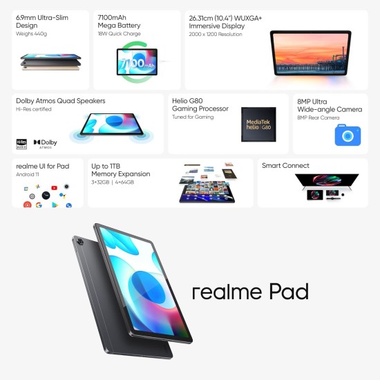 Realme Pad Mini 3GB RAM, 32GB ROM - Blue Realme Pad Mini 3GB RAM, 32GB ROM - Blue