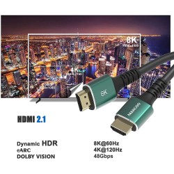 AKKKGOO 8K HDMI Cable 1.5M HDMI 2.1 Cable Real 8K High Speed 48Gbps 8K(7680x4320)@60Hz 4K@120Hz Dolby Vision HDCP2.2 HDR4:4:4 HDR eARC Compatible with Apple TV Samsung QLED TV
