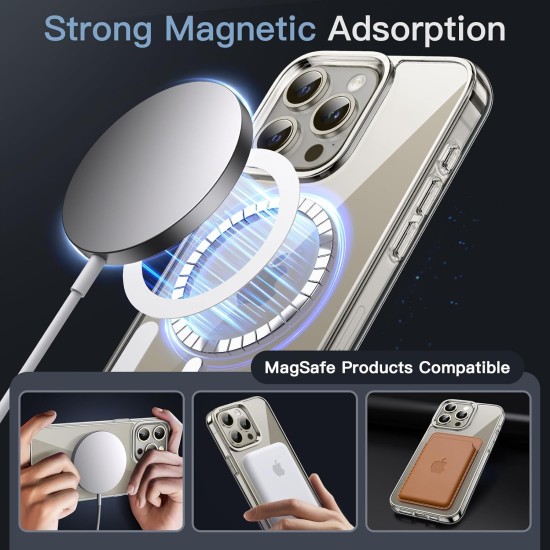 JETech Magnetic Case for iPhone 15 Pro Max 6.7-Inch Compatible with MagSafe Wireless Charging, Shockproof Phone Bumper Cover, Anti-Scratch Clear Back (Clear) JETech Magnetic Case for iPhone 15 Pro Max 6.7-Inch Compatible with MagSafe Wireless Charging, Shockproof Phone Bumper Cover, Anti-Scratch Clear Back (Clear)
