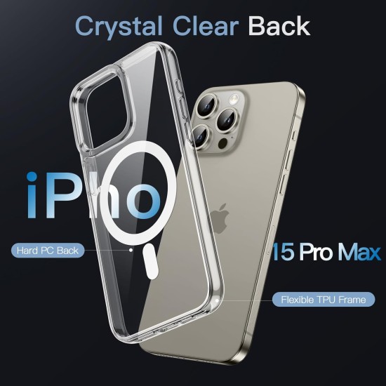 JETech Magnetic Case for iPhone 15 Pro Max 6.7-Inch Compatible with MagSafe Wireless Charging, Shockproof Phone Bumper Cover, Anti-Scratch Clear Back (Clear) JETech Magnetic Case for iPhone 15 Pro Max 6.7-Inch Compatible with MagSafe Wireless Charging, Shockproof Phone Bumper Cover, Anti-Scratch Clear Back (Clear)