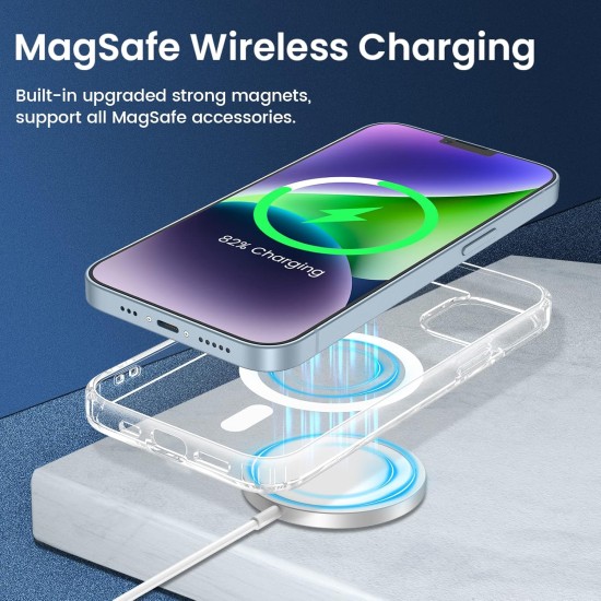 VEGO for iPhone 13 Case & iPhone 14 Case, Compatible with MagSafe, Clear Case with Built-in Magnets, Crystal Clear Hard PC Back + Soft TPU Frame Slim Cover for iPhone 13 / iPhone 14 6.1" - Clear VEGO for iPhone 13 Case & iPhone 14 Case, Compatible with MagSafe, Clear Case with Built-in Magnets, Crystal Clear Hard PC Back + Soft TPU Frame Slim Cover for iPhone 13 / iPhone 14 6.1" - Clear