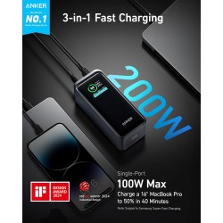 Anker Prime Power Bank, 20,000 mAh External Battery with 200 W Power, Digital Display, 2 x USB-C and 1 x USB-A Port, Compatible with iPhone 14/13 Series, Samsung, MacBook, Dell, and More