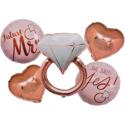 Foil Helium Balloons With Engagement Ring And Heart Design For Party Set Of 5 Pieces - Multi Color