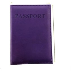 Travel Passport ID Card Cover Holder Case Faux Leather (Purple)
