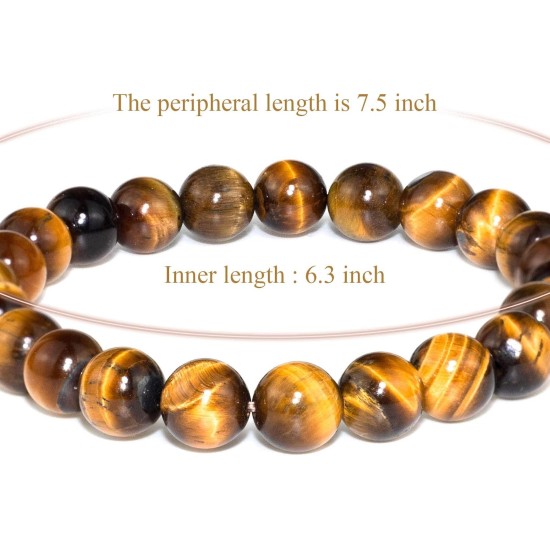 DAZCOLO Handmade Gem Bracelet 7.5" Stretch Gemstone 8mm Round Beads Crystals Quartz Unisex (Golden Tiger Eye) DAZCOLO Handmade Gem Bracelet 7.5" Stretch Gemstone 8mm Round Beads Crystals Quartz Unisex (Golden Tiger Eye)
