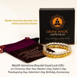 Divine Magic Mens Bracelet Yellow Citrine Stone Crystals for Wealth, Prosperity and Good Luck and Gemstone Bracelet Clear Quartz Real Crystals for Positive Energy | Spiritual Gift Ideas for Friend