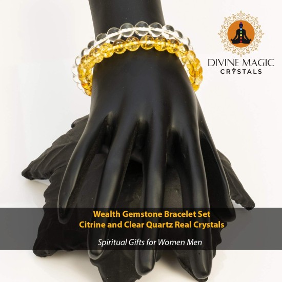 Divine Magic Mens Bracelet Yellow Citrine Stone Crystals for Wealth, Prosperity and Good Luck and Gemstone Bracelet Clear Quartz Real Crystals for Positive Energy | Spiritual Gift Ideas for Friend Divine Magic Mens Bracelet Yellow Citrine Stone Crystals for Wealth, Prosperity and Good Luck and Gemstone Bracelet Clear Quartz Real Crystals for Positive Energy | Spiritual Gift Ideas for Friend