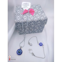 Evil Eye Evil Eye Bracelet Set - Silver Long Chain Bracelet and Chain Silver Plated Stainless Steel for Men and Women