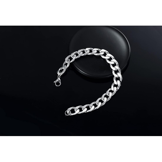 Garysiom 12mm Stainless Steel Silver Tone Curb Chain Bracelets for Men (Chain Length 8.5in) Garysiom 12mm Stainless Steel Silver Tone Curb Chain Bracelets for Men (Chain Length 8.5in)
