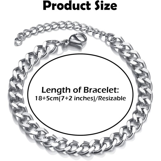 GoPaw Cuban Chain Bracelet 7MM, Stainless Steel Bracelet Curb Mens, Mens Chain Bracelets, Cuban Link Chain, 18+5 CM Length, Gift for Father's Day GoPaw Cuban Chain Bracelet 7MM, Stainless Steel Bracelet Curb Mens, Mens Chain Bracelets, Cuban Link Chain, 18+5 CM Length, Gift for Father's Day