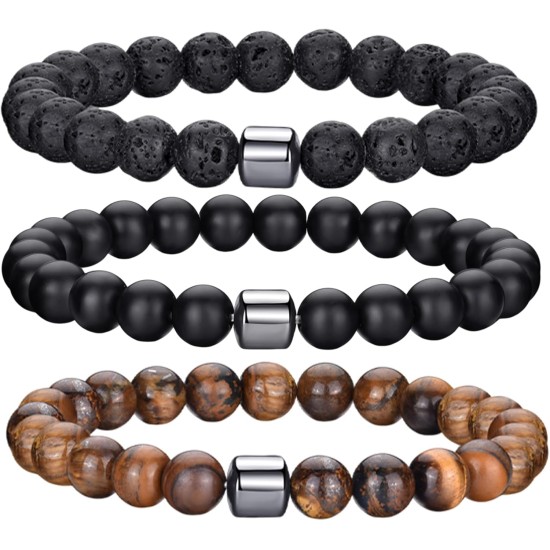 Hipwope 4Pcs Men Bracelet Set Tigers Eye Bracelet Lava Rock Bracelets Moonstone Bracelet Blue Beaded Bracelet Obsidian Bracelet Men/Women Can Wear Summer Bracelets Charm Bracelets for Women