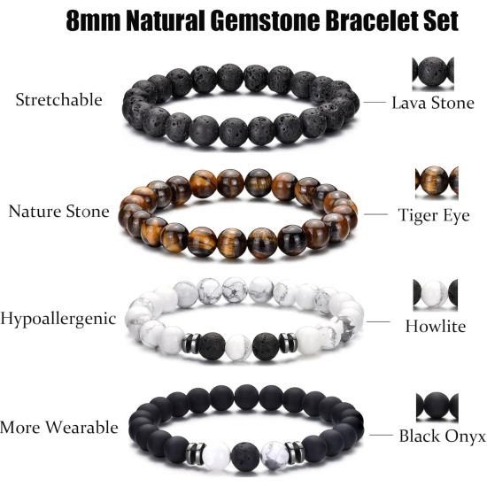 Hipwope 4Pcs Men Bracelet Set Tigers Eye Bracelet Lava Rock Bracelets Moonstone Bracelet Blue Beaded Bracelet Obsidian Bracelet Men/Women Can Wear Summer Bracelets Charm Bracelets for Women