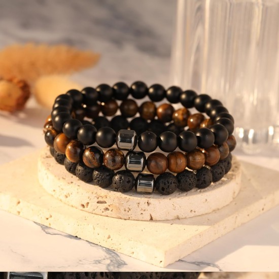 Hipwope 4Pcs Men Bracelet Set Tigers Eye Bracelet Lava Rock Bracelets Moonstone Bracelet Blue Beaded Bracelet Obsidian Bracelet Men/Women Can Wear Summer Bracelets Charm Bracelets for Women