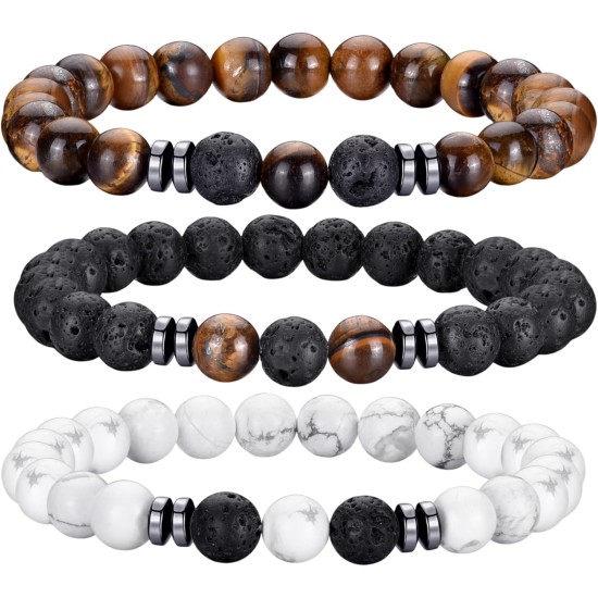 Hipwope 4Pcs Men Bracelet Set Tigers Eye Bracelet Lava Rock Bracelets Moonstone Bracelet Blue Beaded Bracelet Obsidian Bracelet Men/Women Can Wear Summer Bracelets Charm Bracelets for Women