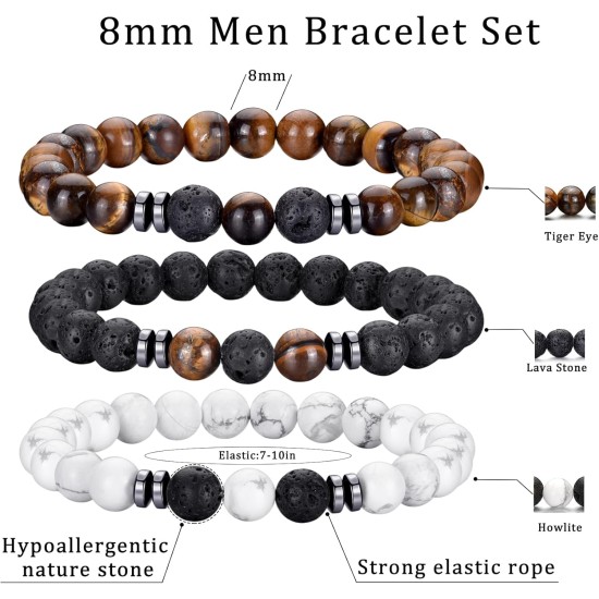 Hipwope 4Pcs Men Bracelet Set Tigers Eye Bracelet Lava Rock Bracelets Moonstone Bracelet Blue Beaded Bracelet Obsidian Bracelet Men/Women Can Wear Summer Bracelets Charm Bracelets for Women
