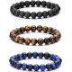Hipwope 4Pcs Men Bracelet Set Tigers Eye Bracelet Lava Rock Bracelets Moonstone Bracelet Blue Beaded Bracelet Obsidian Bracelet Men/Women Can Wear Summer Bracelets Charm Bracelets for Women