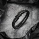 Jbniuay Men's Leather Braided Bracelet with Magnetic Clasp (Black, 17cm)