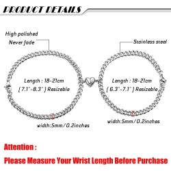 KALVICA Magnetic Curb Friendship His and Her Mutual Matching Couple Bracelets with Love Heart Pendant for Men Women (2 Pieces)