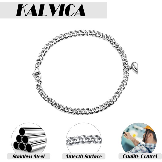 KALVICA Magnetic Curb Friendship His and Her Mutual Matching Couple Bracelets with Love Heart Pendant for Men Women (2 Pieces)