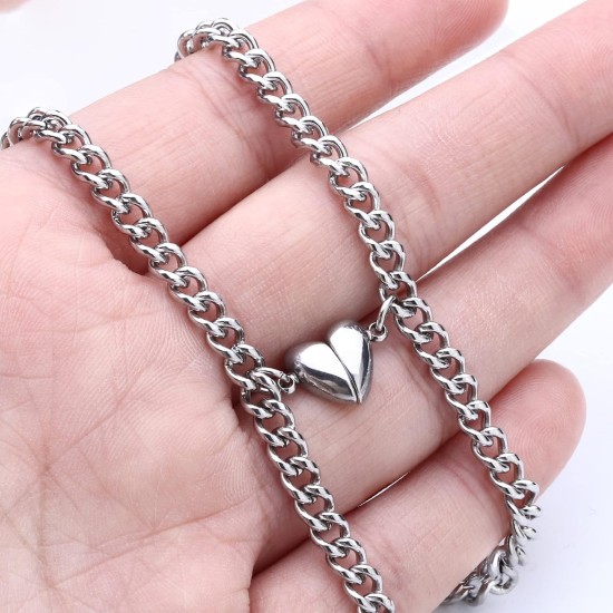 KALVICA Magnetic Curb Friendship His and Her Mutual Matching Couple Bracelets with Love Heart Pendant for Men Women (2 Pieces)