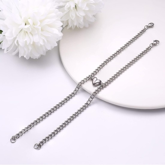 KALVICA Magnetic Curb Friendship His and Her Mutual Matching Couple Bracelets with Love Heart Pendant for Men Women (2 Pieces)