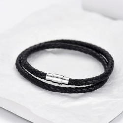 KXJ Italian Leather Bracelet For Men Women Genuine Double Wrap Black/Brown/Red Braided Leather Cuff Bangle Bracelets with Magnetic Stainless Steel Clasp Graduation Father's Day Gifts, 7/7.5/8 Inches,