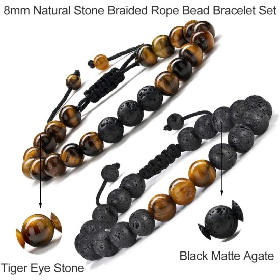 M MOOHAM Natural Stone Bracelets for Men - 8mm Tiger Eye | Matte Agate | Lava Rock Bracelets for Men Boys Gifts Birthday Anniversary Valentine's Day Gifts for Him Boyfriend Husband M MOOHAM Natural Stone Bracelets for Men - 8mm Tiger Eye | Matte Agate | Lava Rock Bracelets for Men Boys Gifts Birthday Anniversary Valentine's Day Gifts for Him Boyfriend Husband