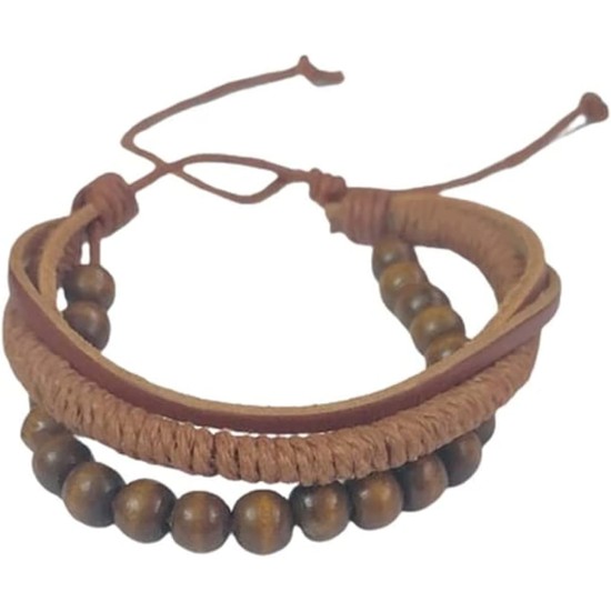 Men's 3 Layers Leather and Beads Bracelet Men's 3 Layers Leather and Beads Bracelet