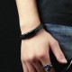 Pure titanium black leather bracelet mens Leather Bracelet STYSL294, One Size Pure titanium black leather bracelet mens Leather Bracelet STYSL294, One Size