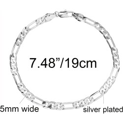 kelistom Figaro Chain Bracelet for Men Women, 18K Gold Silver Plated Chain, Width 5mm, Length 7.48â€ 8.26â€ (Silver, 7.48), 5 mm, Copper, crystal, One Size