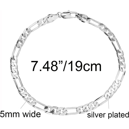 kelistom Figaro Chain Bracelet for Men Women, 18K Gold Silver Plated Chain, Width 5mm, Length 7.48†8.26†(Silver, 7.48), 5 mm, Copper, crystal, One Size kelistom Figaro Chain Bracelet for Men Women, 18K Gold Silver Plated Chain, Width 5mm, Length 7.48†8.26†(Silver, 7.48), 5 mm, Copper, crystal, One Size