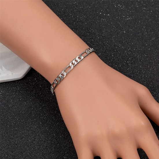 kelistom Figaro Chain Bracelet for Men Women, 18K Gold Silver Plated Chain, Width 5mm, Length 7.48†8.26†(Silver, 7.48), 5 mm, Copper, crystal, One Size kelistom Figaro Chain Bracelet for Men Women, 18K Gold Silver Plated Chain, Width 5mm, Length 7.48†8.26†(Silver, 7.48), 5 mm, Copper, crystal, One Size