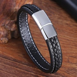 men's leather bracelet with a steel clasp