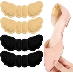 2 Pairs of Sponge Heel Pads, Foot Care Heel Cushion, Heel Shoe Insoles, Self-Adhesive, for Better Shoes, Suitable and Comfort, Prevents Chafing and Blisters, for Men and Women (Black, Beige)