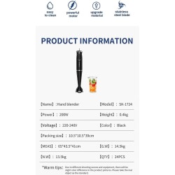 Sokany SK-1724 200W Stainless Steel 2-Speeds Electric Handheld Blender, Black