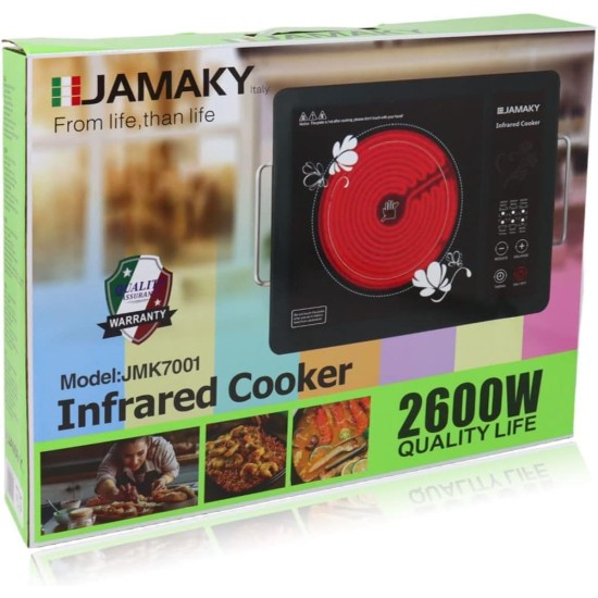 Infrared Cooker with Double Handle Hot Plate for Cooking, Adjustable Temperature and Stay Cool Handles, Suitable for Office/Home/Camp, Compatible with All Cookware 2600W-JMK7001 Infrared Cooker with Double Handle Hot Plate for Cooking, Adjustable Temperature and Stay Cool Handles, Suitable for Office/Home/Camp, Compatible with All Cookware 2600W-JMK7001