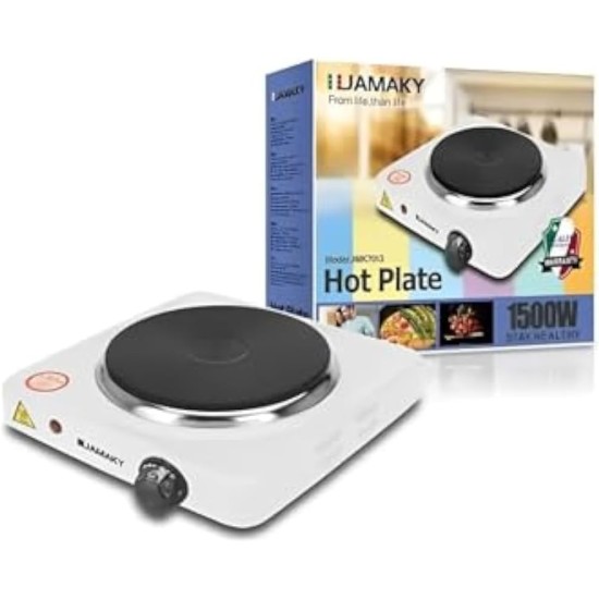 JAMAKY Electric Hot Plate, 1 Burner, 1500 Watt, White, JMK7013 JAMAKY Electric Hot Plate, 1 Burner, 1500 Watt, White, JMK7013