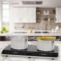 ProfiCook PC-DKI 1067 Induktions-Doppelkochplatte, automatische Topferkennung, elektronisches Sensor-Touch Bedienfeld with Display, 180 Minuten-Timer with Abschaltautomatik and Endsignal