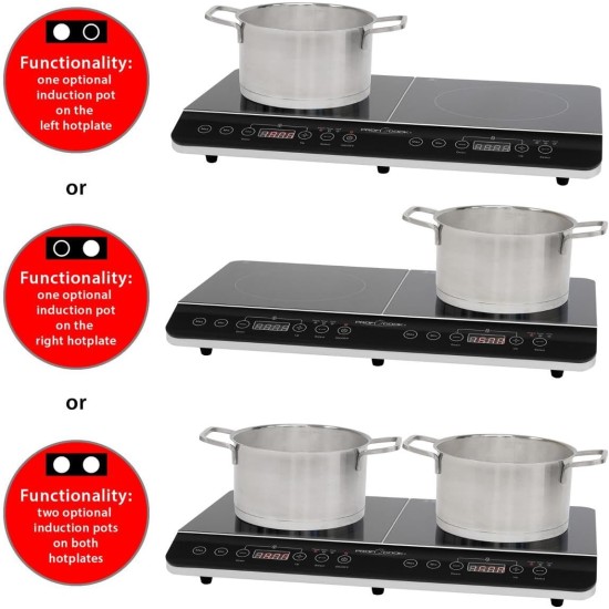 ProfiCook PC-DKI 1067 Induktions-Doppelkochplatte, automatische Topferkennung, elektronisches Sensor-Touch Bedienfeld with Display, 180 Minuten-Timer with Abschaltautomatik and Endsignal ProfiCook PC-DKI 1067 Induktions-Doppelkochplatte, automatische Topferkennung, elektronisches Sensor-Touch Bedienfeld with Display, 180 Minuten-Timer with Abschaltautomatik and Endsignal