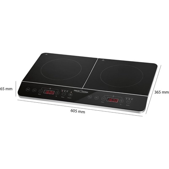 ProfiCook PC-DKI 1067 Induktions-Doppelkochplatte, automatische Topferkennung, elektronisches Sensor-Touch Bedienfeld with Display, 180 Minuten-Timer with Abschaltautomatik and Endsignal ProfiCook PC-DKI 1067 Induktions-Doppelkochplatte, automatische Topferkennung, elektronisches Sensor-Touch Bedienfeld with Display, 180 Minuten-Timer with Abschaltautomatik and Endsignal