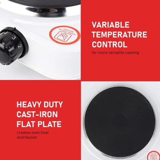 hanso electric hot plate with Non-Stick Coating, One Cooking Plate, Adjustable Temperature, Auto-Thermostat, Overheat Protection, Compact and Portable for Countertop Cooking, 900W
