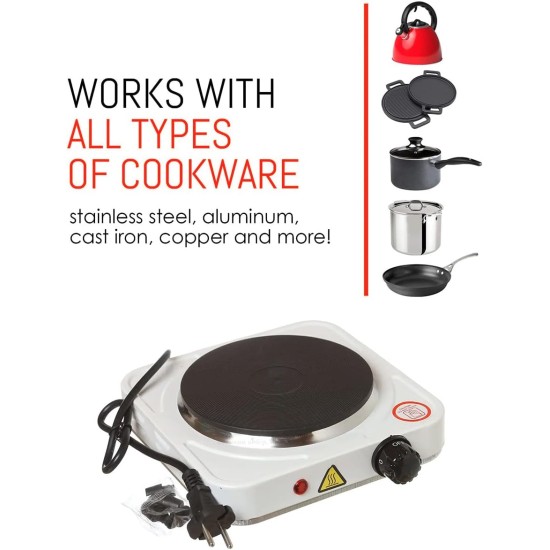 hanso electric hot plate with Non-Stick Coating, One Cooking Plate, Adjustable Temperature, Auto-Thermostat, Overheat Protection, Compact and Portable for Countertop Cooking, 900W