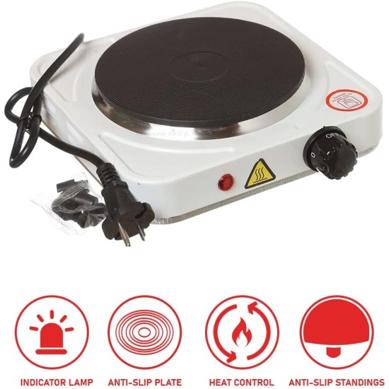 hanso electric hot plate with Non-Stick Coating, One Cooking Plate, Adjustable Temperature, Auto-Thermostat, Overheat Protection, Compact and Portable for Countertop Cooking, 900W
