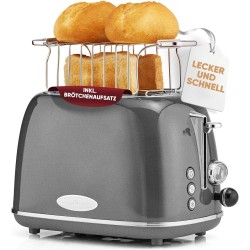 2-Slice Toaster, Vintage Look, Stainless Steel Housing, Bun Attachment, Adjustable Browning Degree, Centring Function, Crumb Drawer, Anthracite