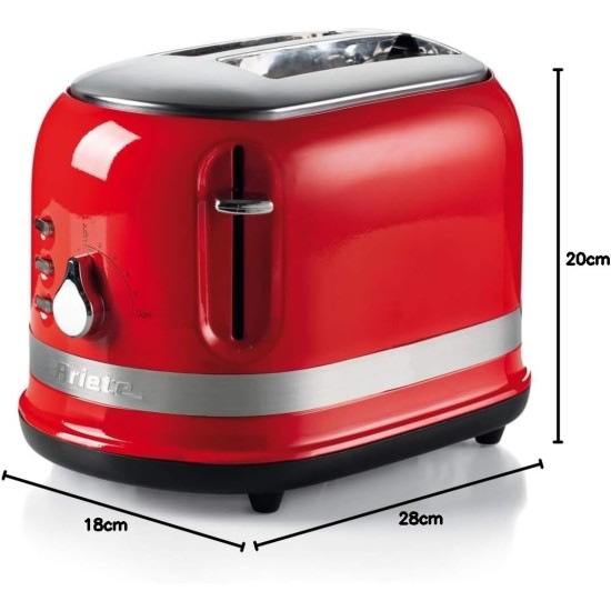 Ariete 0149R Moderna 2 Slice Toaster, Defrost, Heating & Cooking Function, Red, Stainless Steel Ariete 0149R Moderna 2 Slice Toaster, Defrost, Heating & Cooking Function, Red, Stainless Steel